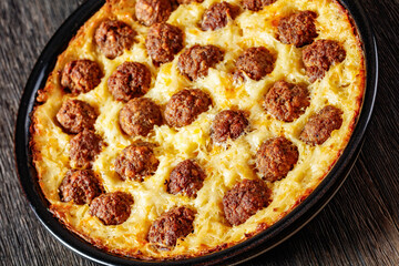Meatball Hash Brown Casserole in baking dish