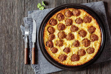 Meatball Hash Brown Casserole in baking dish