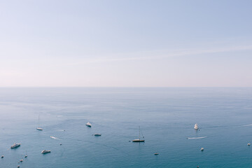 Mediterranean view and boats Taormina Italy