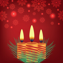 Christmas background with candles and fire branch