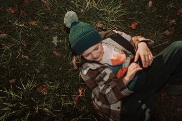 A boy having fun at the meadow, joy