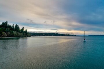 Boats on the Puget Sound at sunset