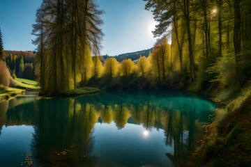 Fototapeta premium reflection of trees in water