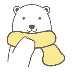 マフラーを巻いたシロクマのイラスト（正面の顔）