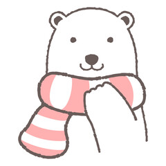 マフラーを巻いたシロクマのイラスト（正面の顔）