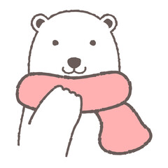 マフラーを巻いたシロクマのイラスト（正面の顔）