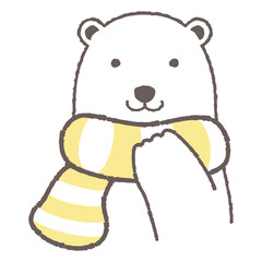 マフラーを巻いたシロクマのイラスト（正面の顔）