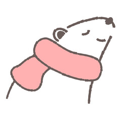 マフラーを巻いたシロクマのイラスト（横向きの顔）