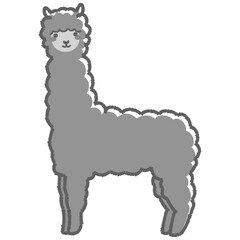 ふわふわのアルパカのイラスト（全身）白黒