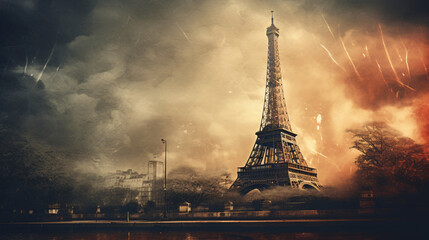 View of Eiffel tower - obrazy, fototapety, plakaty