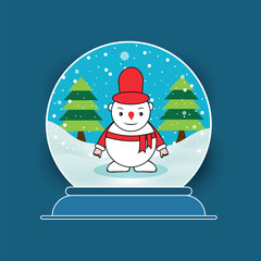 Merry Christmas glass ball with snowman and tree