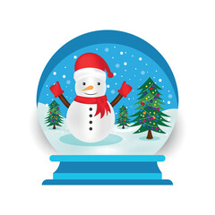 Christmas snowball globe with snowman and tree