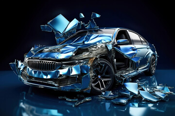 Photo of a destroyed car after a severe accident or collision