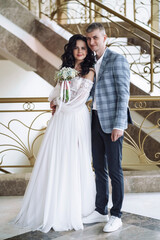 Fototapeta premium happy loving newlywed couple. Happy family. Bride and Groom, Together.