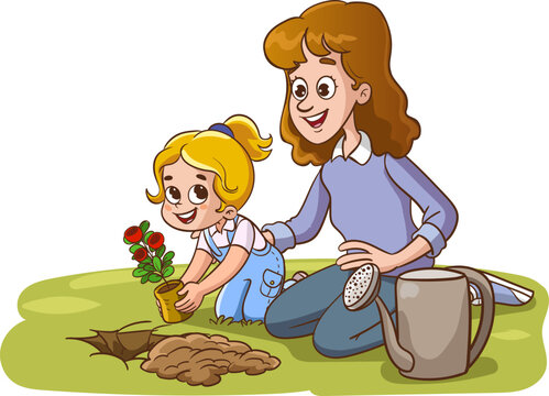 People plant and tend trees. International Forest Day greeting card, banner or social poster. Flat vector illustration.