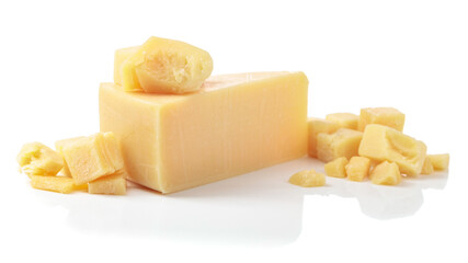 Parmesan cheese isolated on white.