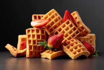Belgian waffles with strawberries.