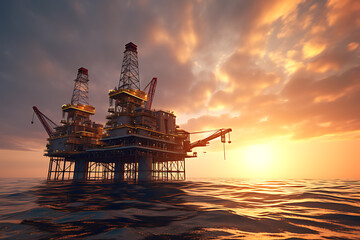 Fototapeta na wymiar Petroleum drilling rig, offshore drilling rig during sunset