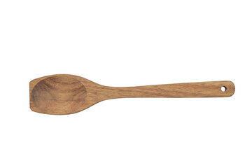 Kitchen wooden shovel made of dark wood isolated on a white background. Kitchen accessories.