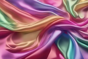 Obraz premium silk background texture flying colorful iridescent clothes wavy folded bright organza shiffon fabric