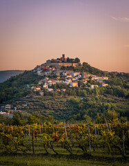 Sunrise in beautiful hill village Motovun in Croatia.  