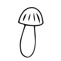 Mushroom, contour icon. Design of children's coloring pages. Vector black and white hand-drawn doodles. Template, sketch, clipart.