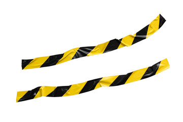 Non straight yellow and black barricade tape