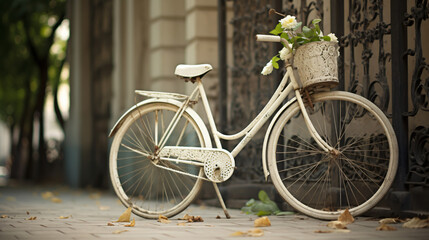 Fototapeta na wymiar White vintage bicycle