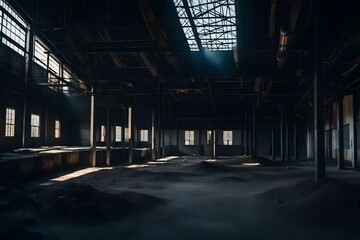 Fototapeta na wymiar Dark interior of an abandoned industrial building