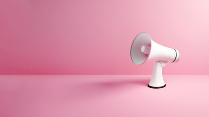 Pink pastel and white megaphone announcing white empty blank copy space.