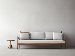 Modern white wall empty room with a couch and pillows generative ai