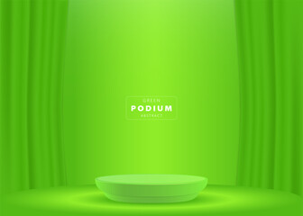 Podium backdrop scene for mockup product display.Stage showcase with green geometric frame vector illustration.