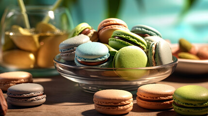 Green Macarons With Avocado Cookies Chocolate on Table AI Generative Selective