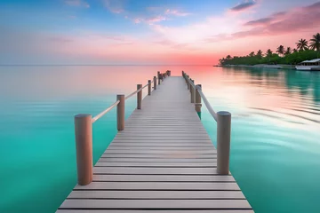 Tuinposter jetty at sunset © Pink Finger