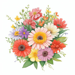 design a small colorful floral flower bunch on a white background in the same theme, color style