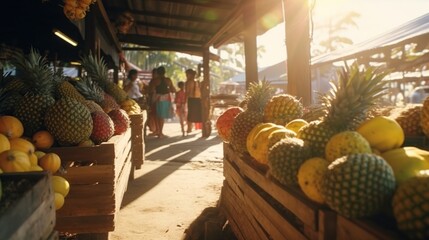 Traditional market in the morning, with fresh fruits and vegetables