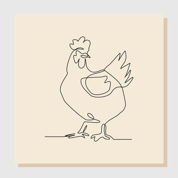 recommend clip art: Continuous line art drawing of chicken rooster hen. Vector illustration single one line of animal natural farming