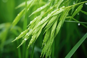 Fototapeta na wymiar Fresh green grass with water drops close up.