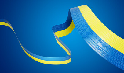 3d Flag Of Ukraine 3d Waving Ribbon Flag Isolated On Sea Blue Background, 3d Illustration