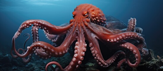 Obraz premium In October 2010 a giant octopus Dofleini was found in the deep sea of Japan 15 meters underwater near Russia With copyspace for text