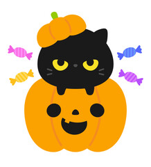 ハロウィンカボチャと黒猫　キャンディ