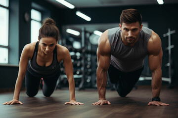 Fototapeta na wymiar sport couple doing plank exercise workout