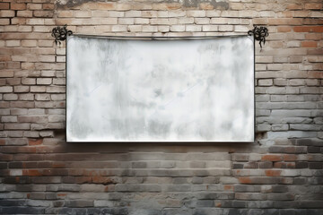 Copy space of a grunge projection screen over an old brick wall, interior staged setting