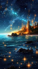 ocean with many stars sky