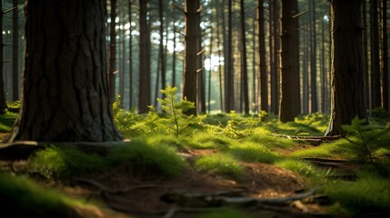a well-protected and managed pine forest in a national park. generative AI