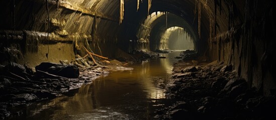 A treacherous flooded tunnel in an unstable mine in Pezinok Slovakia With copyspace for text
