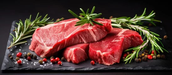 Foto op Plexiglas Raw lamb or mutton along with cow meat ready for cooking Assortment of raw beef steaks With copyspace for text © 2rogan