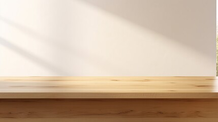 Naklejka na ściany i meble Empty minimal natural wooden table counter podium, beautiful wood grain in sunlight