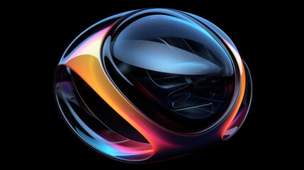 Colorful 3D futuristic glass car set against a black background.