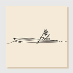 Continuous line sketch hand drawn drawing art of woman rowing canoe. Vector illustration single one line of sport woman paddle kayak.